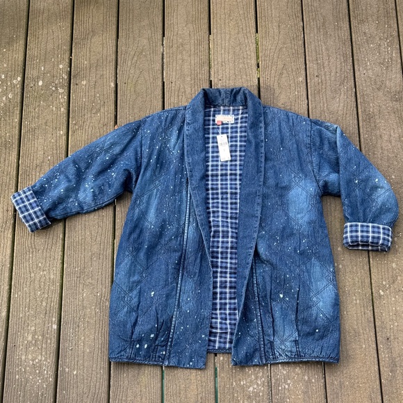 Anthropologie Pilcro NWT Sz S Denim, Plaid Lined Cardigan Coat - Picture 1 of 7